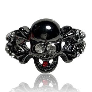 Gothic Punk Shiny Black and Red Skeleton Skull Ring
